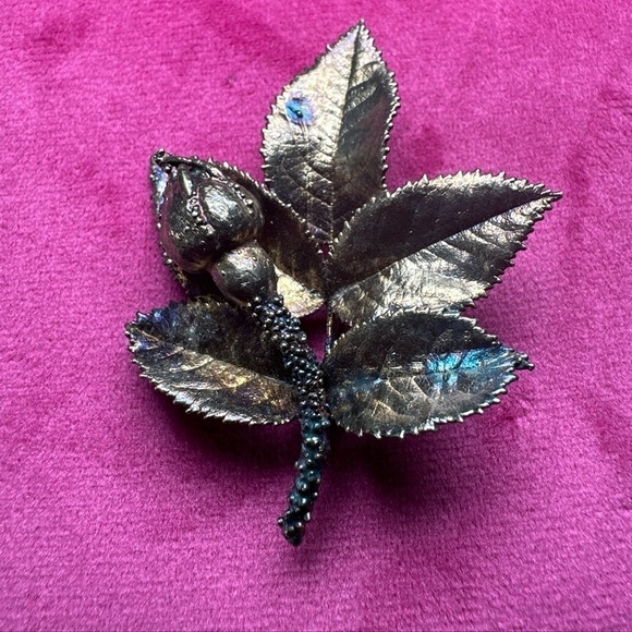 Sterling silver Brooch Flora Danica Denmark Acorn Leaves By Eggert vintage 0667 - Picture 2 of 12
